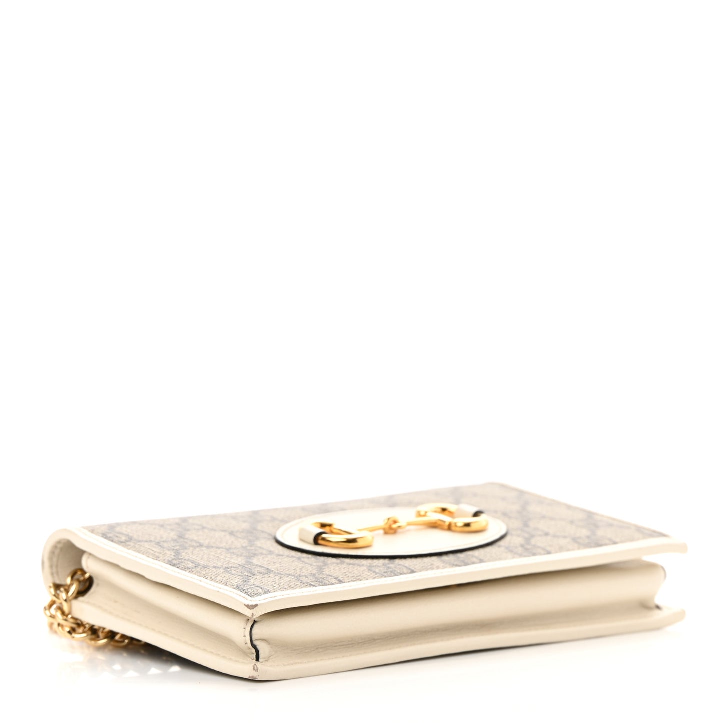 GG Supreme Monogram Azalea Calfskin Horsebit 1955 Wallet On Chain Beige Ebony Mystic White