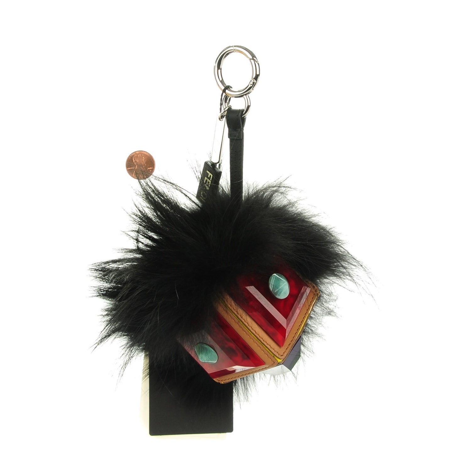 Fox Fur Plexiglass Geny Monster Bag Bug Charm Black