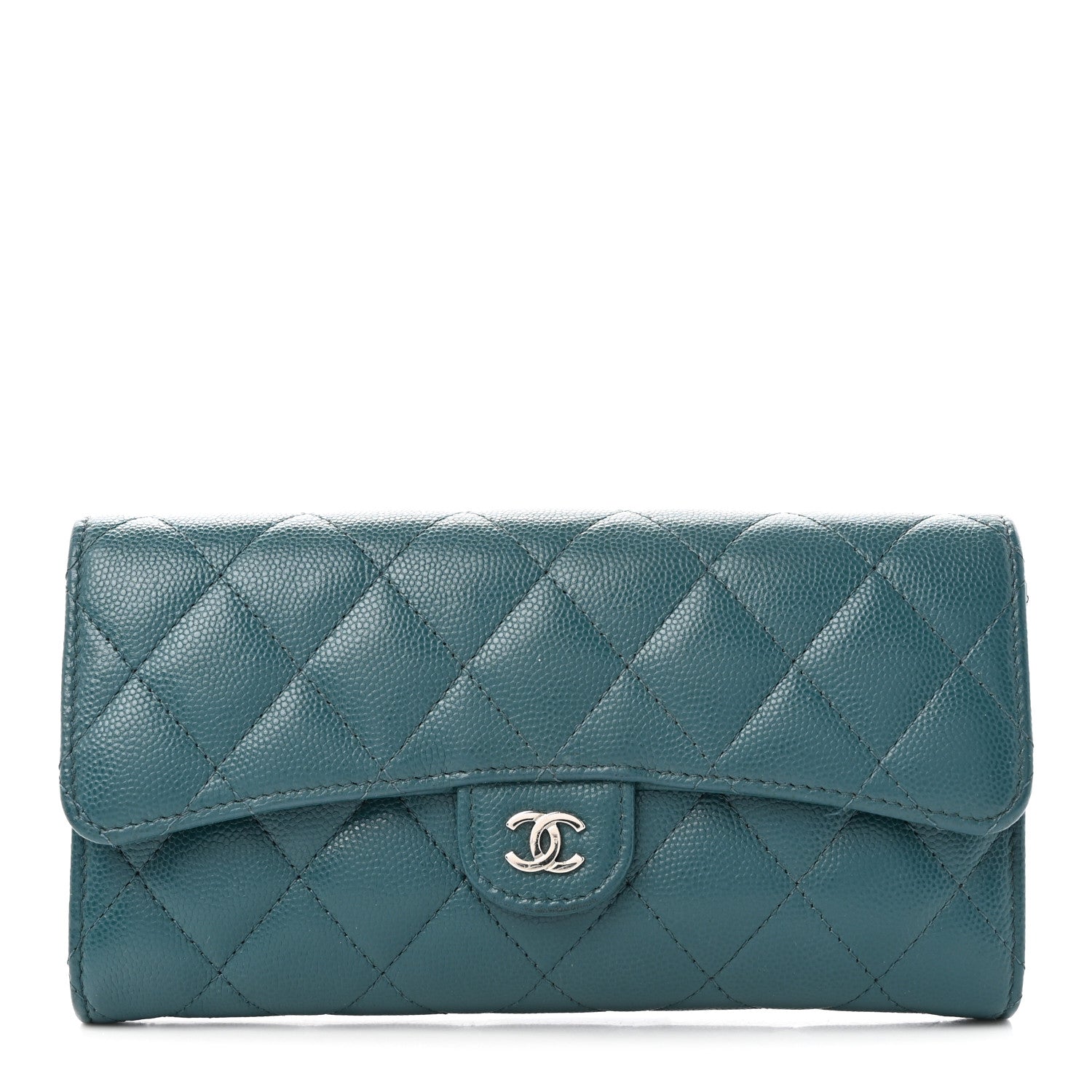 Chanel Caviar Quilted Large Gusset Flap Wallet Dark Turquoise 1 of 15