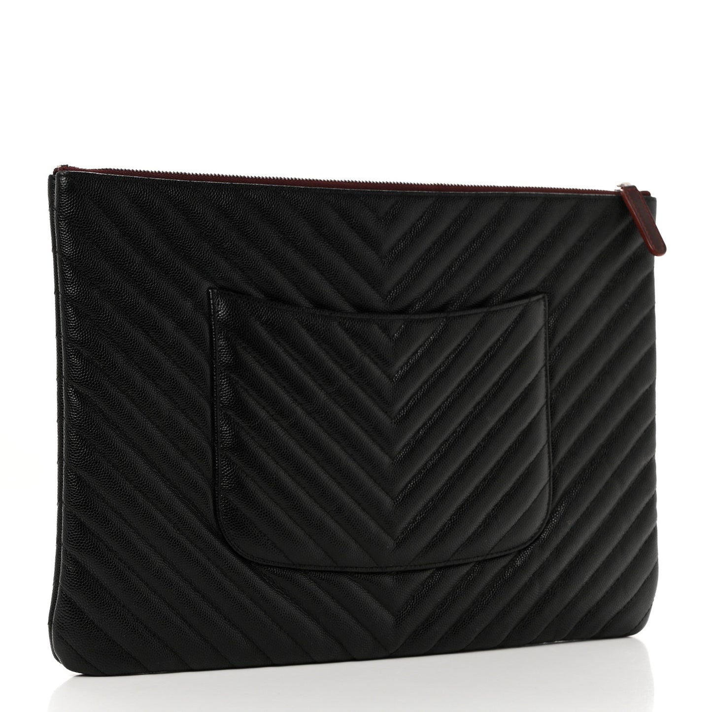 Caviar Chevron Quilted Large Cosmetic Case Black