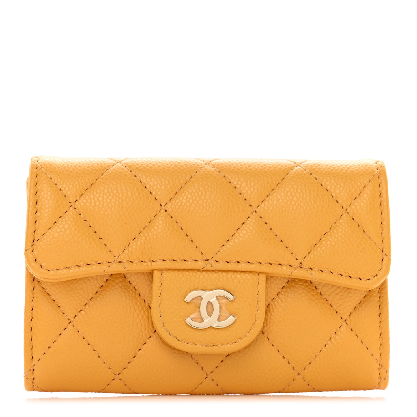 Caviar Quilted Flap Card Holder Wallet Yellow