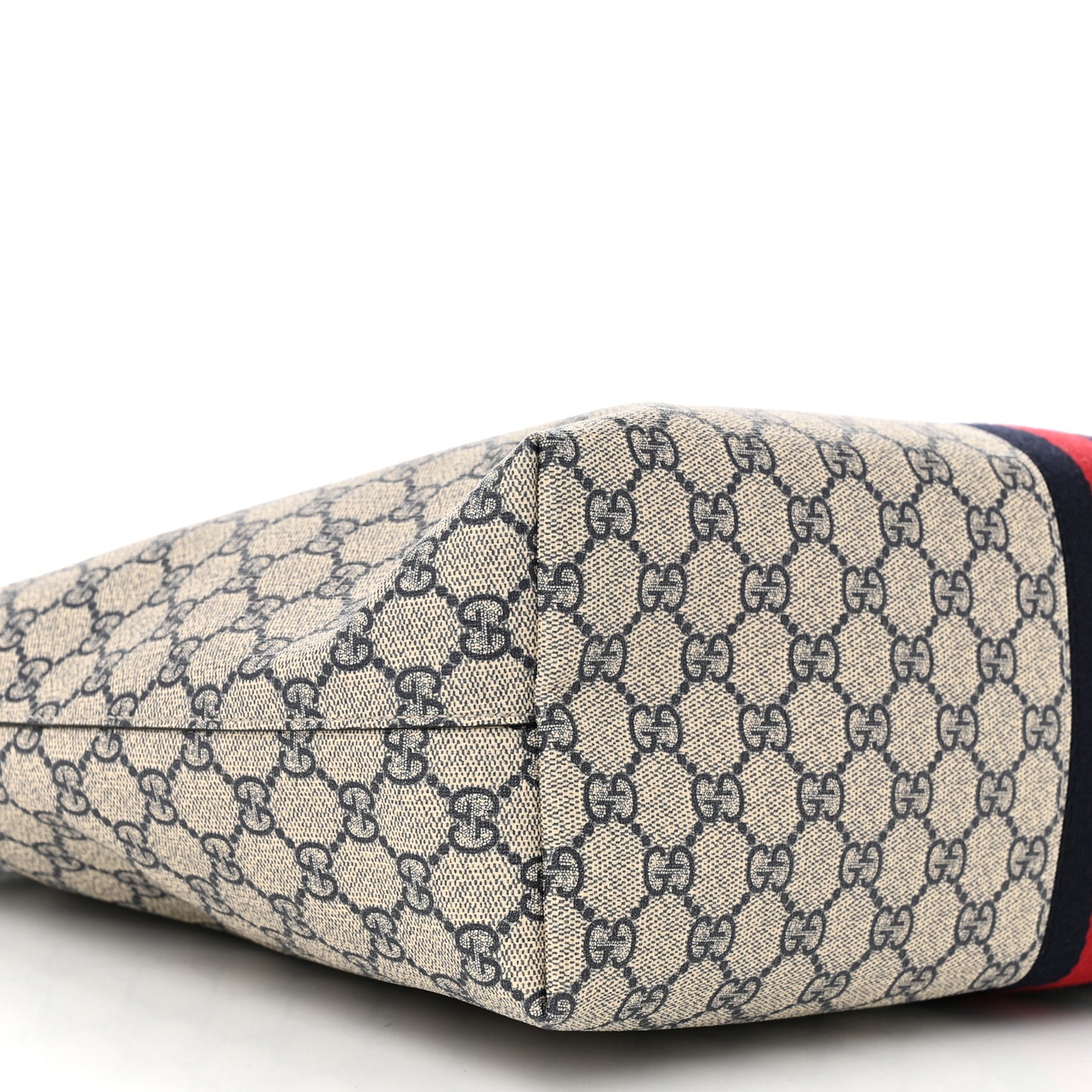 GG Supreme Monogram Textured Calfskin Web Medium Ophidia Shopping Tote Beige Blue