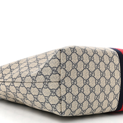Gucci GG Supreme Monogram Textured Calfskin Web Medium Ophidia Shopping Tote Beige Blue 9 of 10