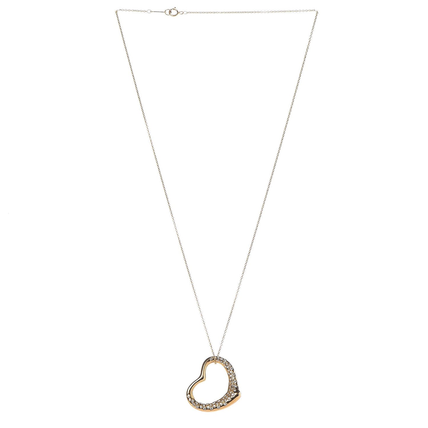 18K Yellow Gold Diamond Elsa Peretti Open Heart Pave Pendant Necklace