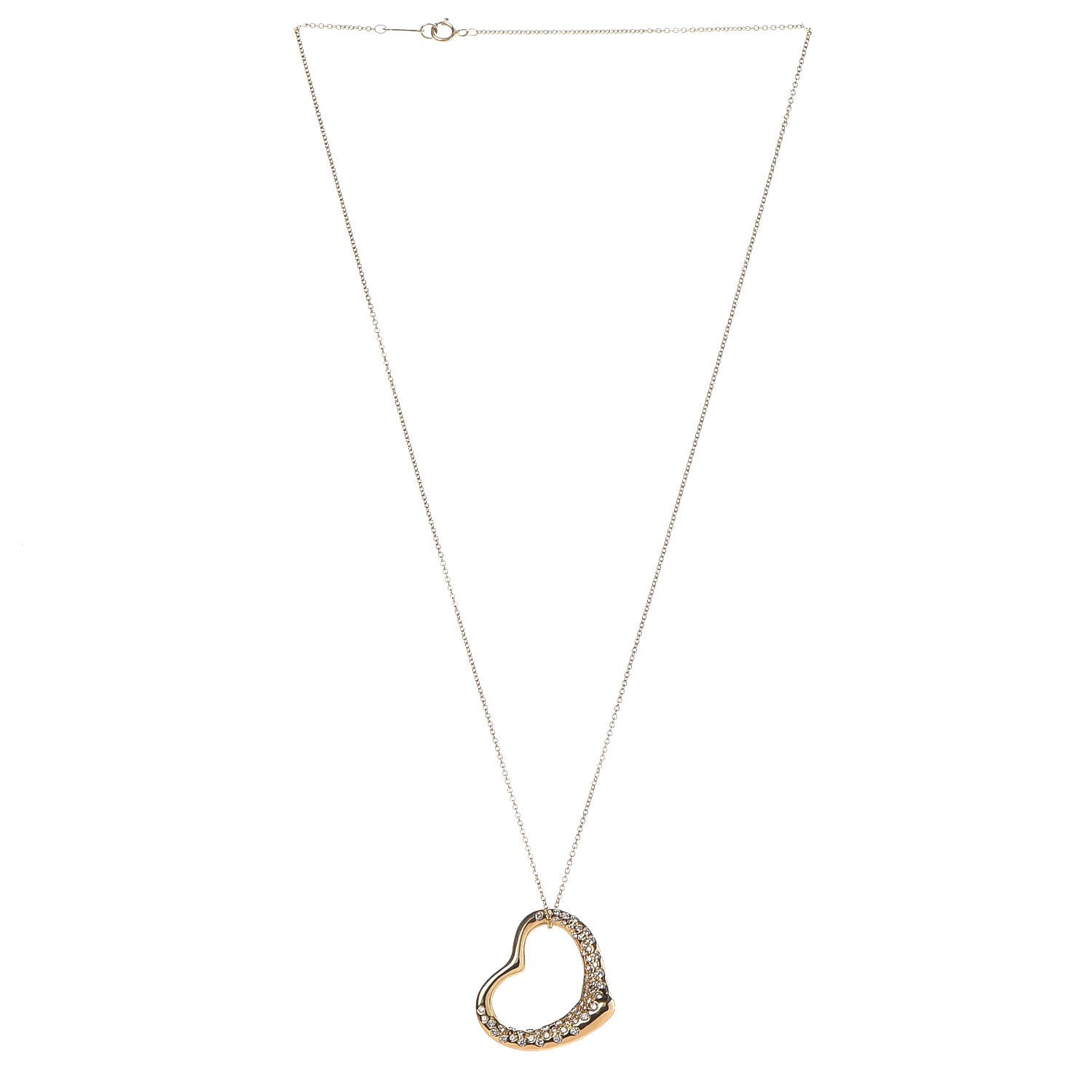 Tiffany 18K Yellow Gold Diamond Elsa Peretti Open Heart Pave Pendant Necklace 3 of 7