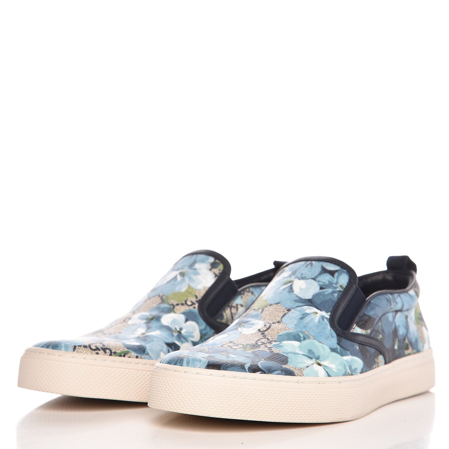 GG Supreme Monogram Blooms Mens Dublin Slip On Sneakers 7 Beige Blue Navy