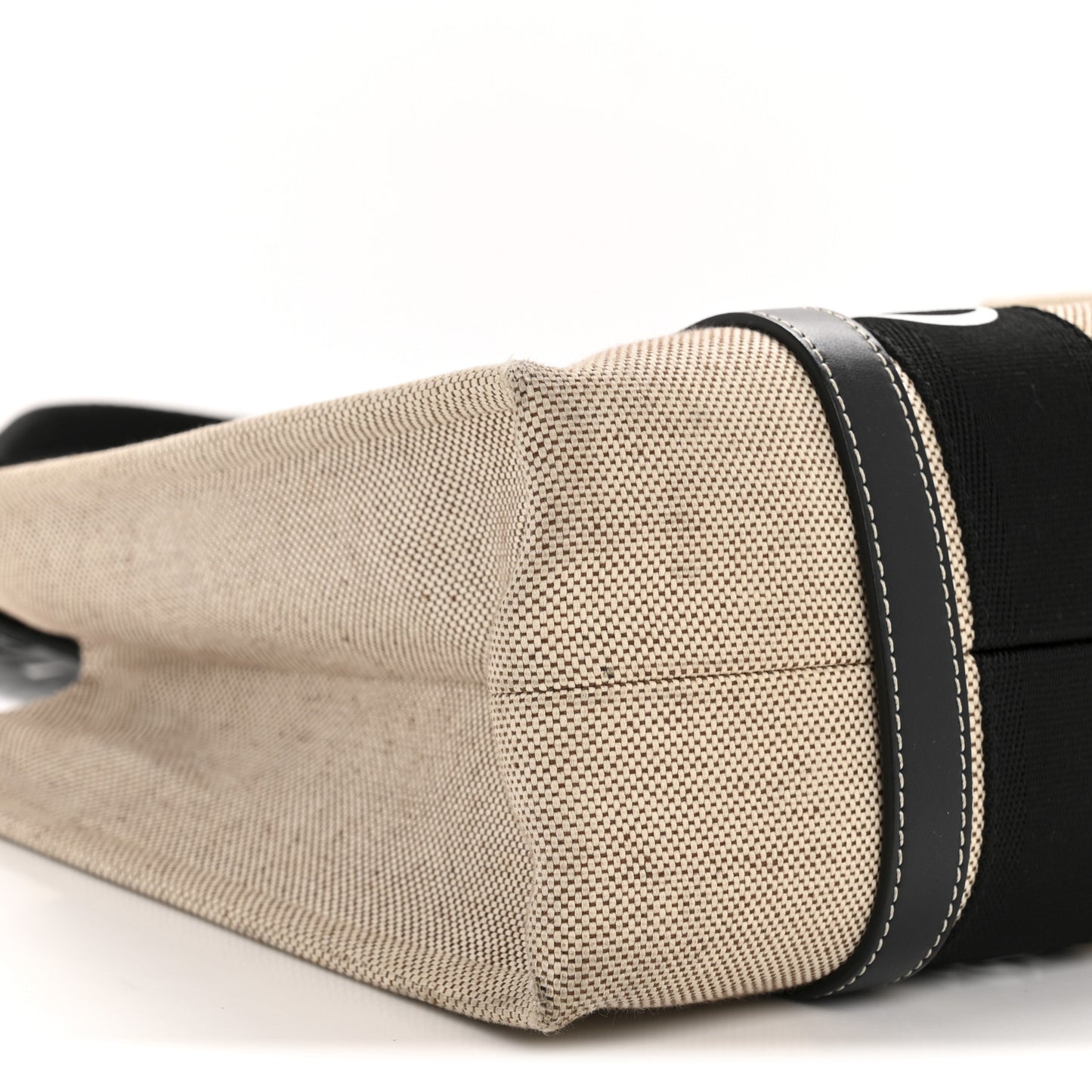 Linen Calfskin Medium Woody Ribbon Tote Black Blue