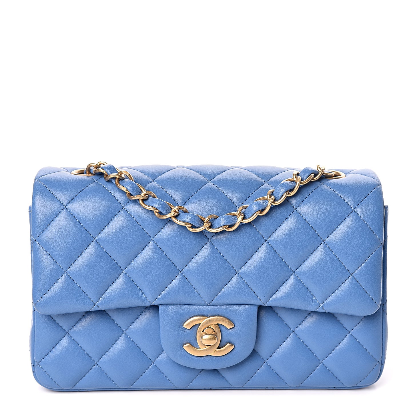 Lambskin Quilted Mini Rectangular Flap Blue