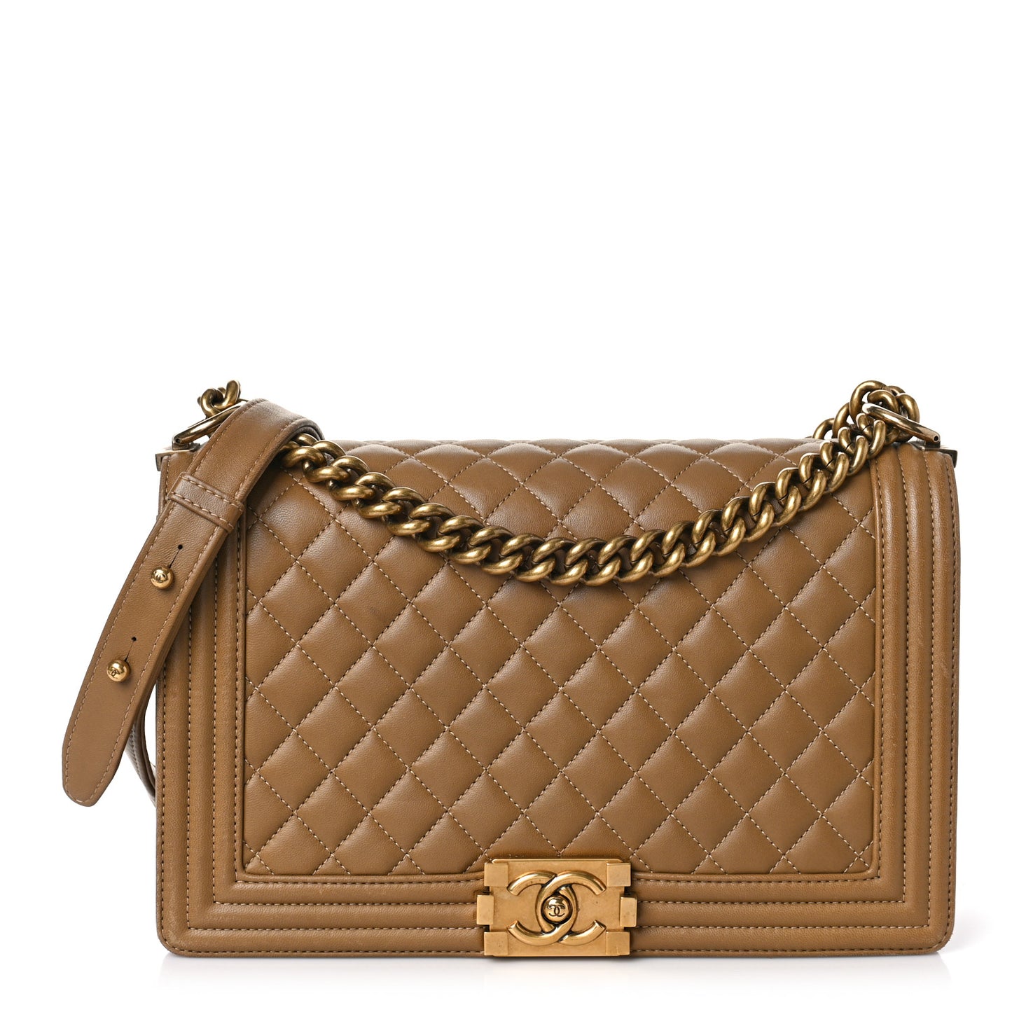 Calfskin Quilted New Medium Boy Flap Dark Beige