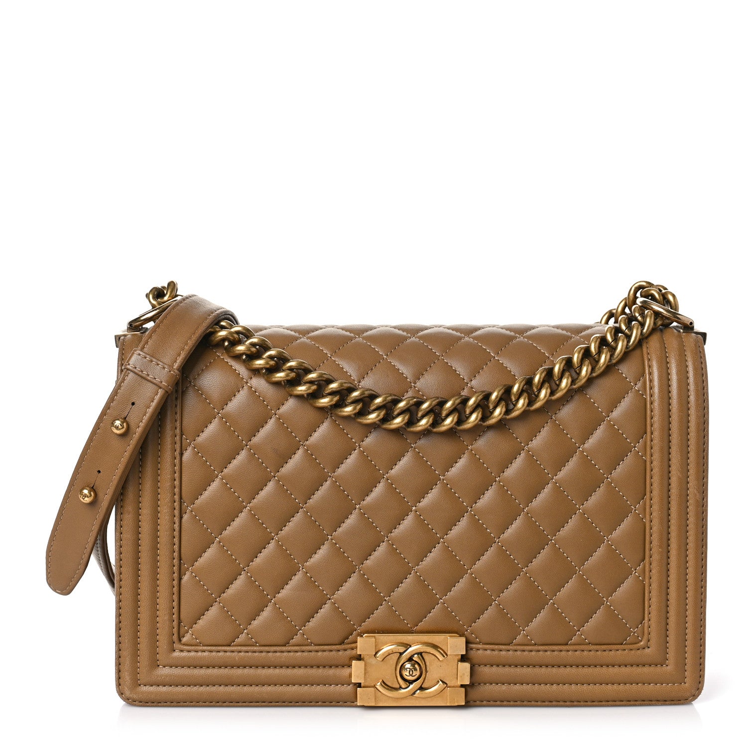 Chanel Calfskin Quilted New Medium Boy Flap Dark Beige 1 of 9
