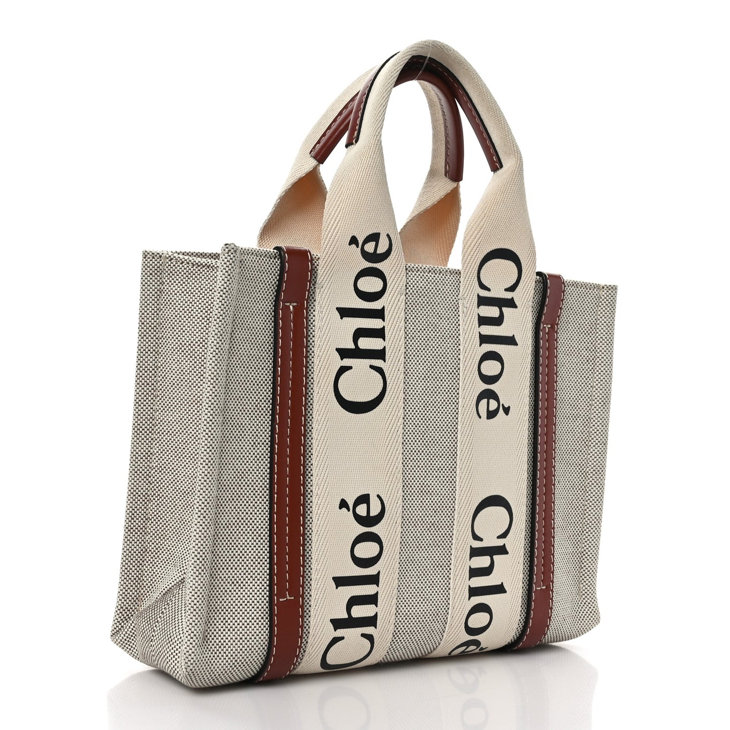 Cotton Calfskin Small Woody Ribbon Tote White Brown