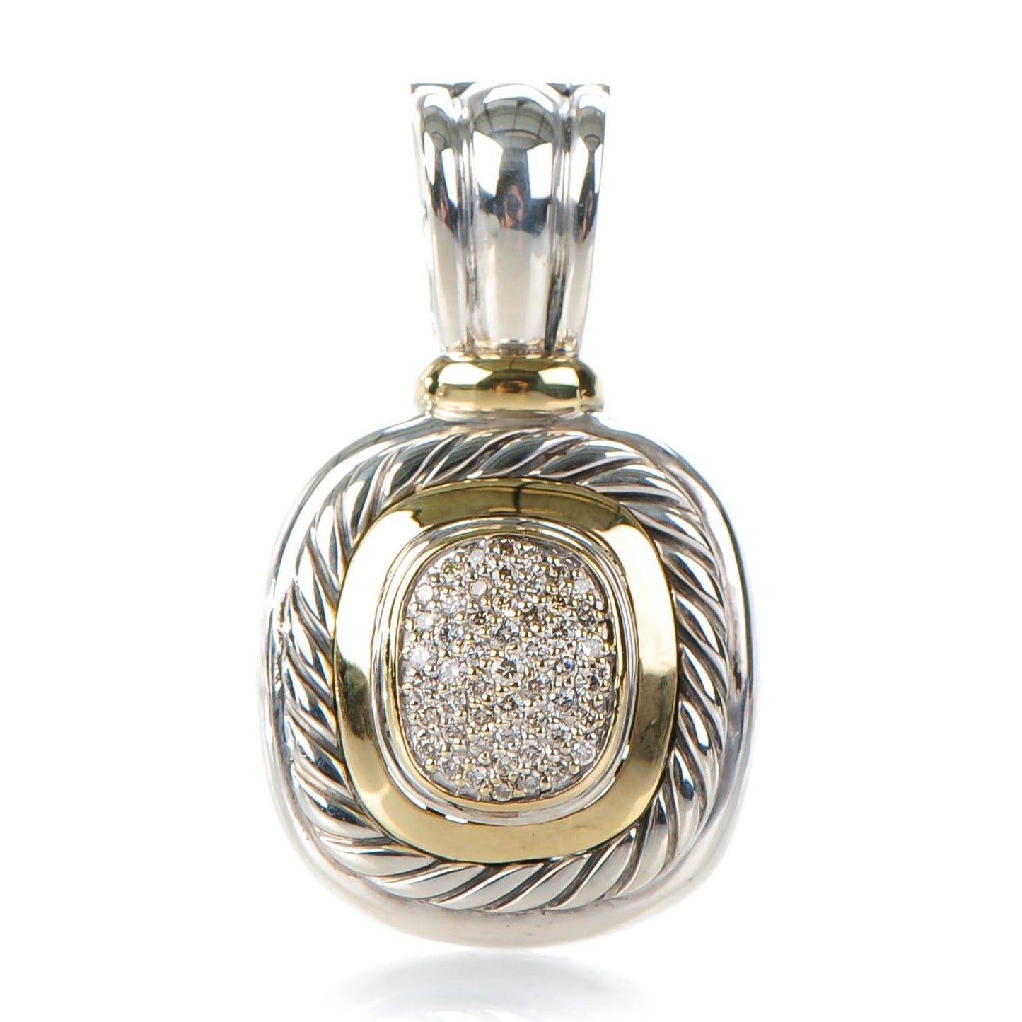 Sterling Silver 18K Yellow Gold Pave Diamond 24mm Albion Enhancer Pendant