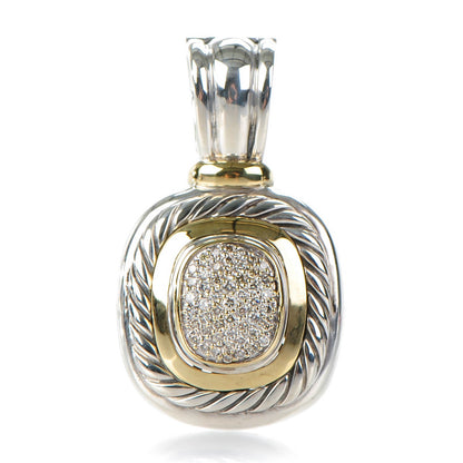 David Yurman Sterling Silver 18K Yellow Gold Pave Diamond 24mm Albion Enhancer Pendant 1 of 4