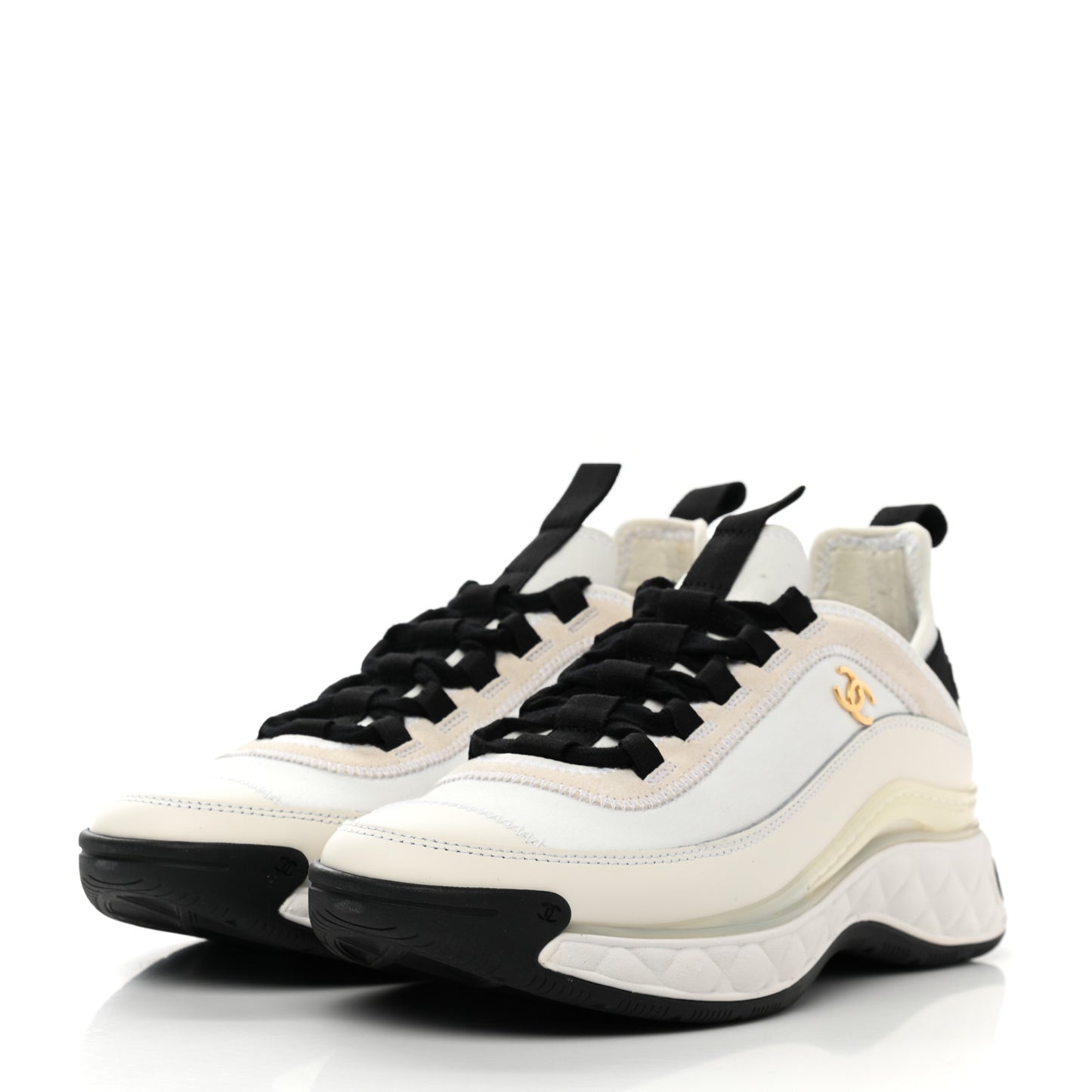 Velvet Calfskin Mixed Fibers CC Sneakers 37 Ivory Black