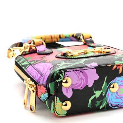 Gucci X KEN SCOTT New Shangai Calfskin Jenny Floral Print Mini Horsebit 1955 Top Handle Bag Black Pink 9 of 10