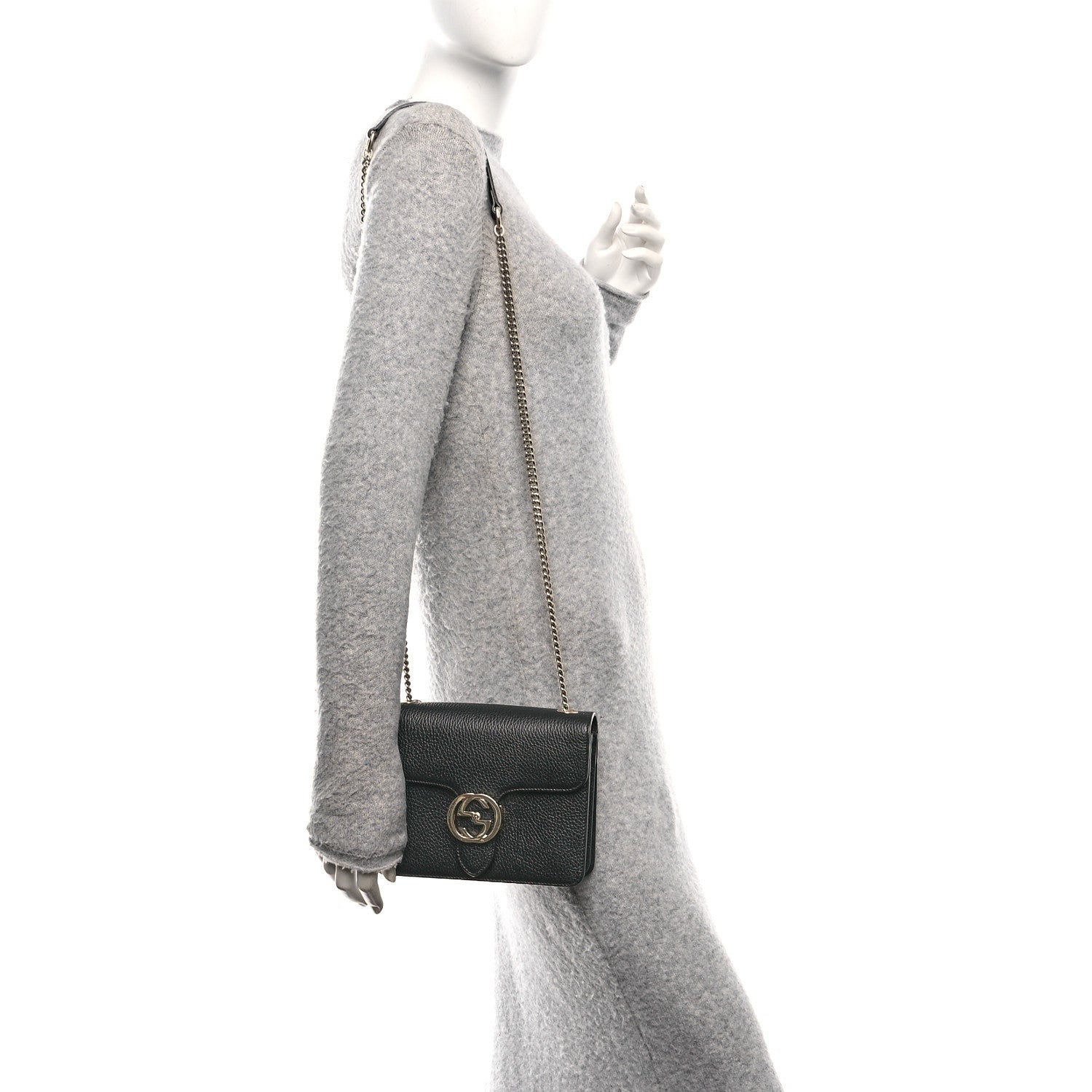 Gucci Dollar Calfskin Small Interlocking G Shoulder Bag Black 2 of 12