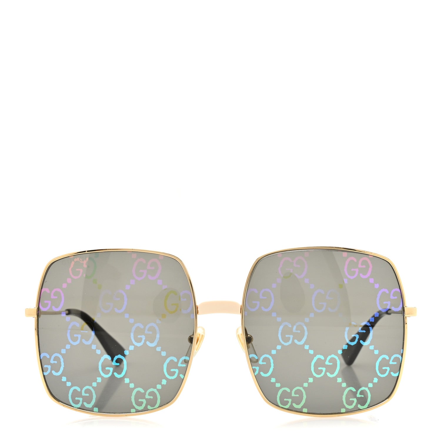 Gucci Metal Rectangular Frame Sunglasses GG0414S Gold Multicolor 2 of 8