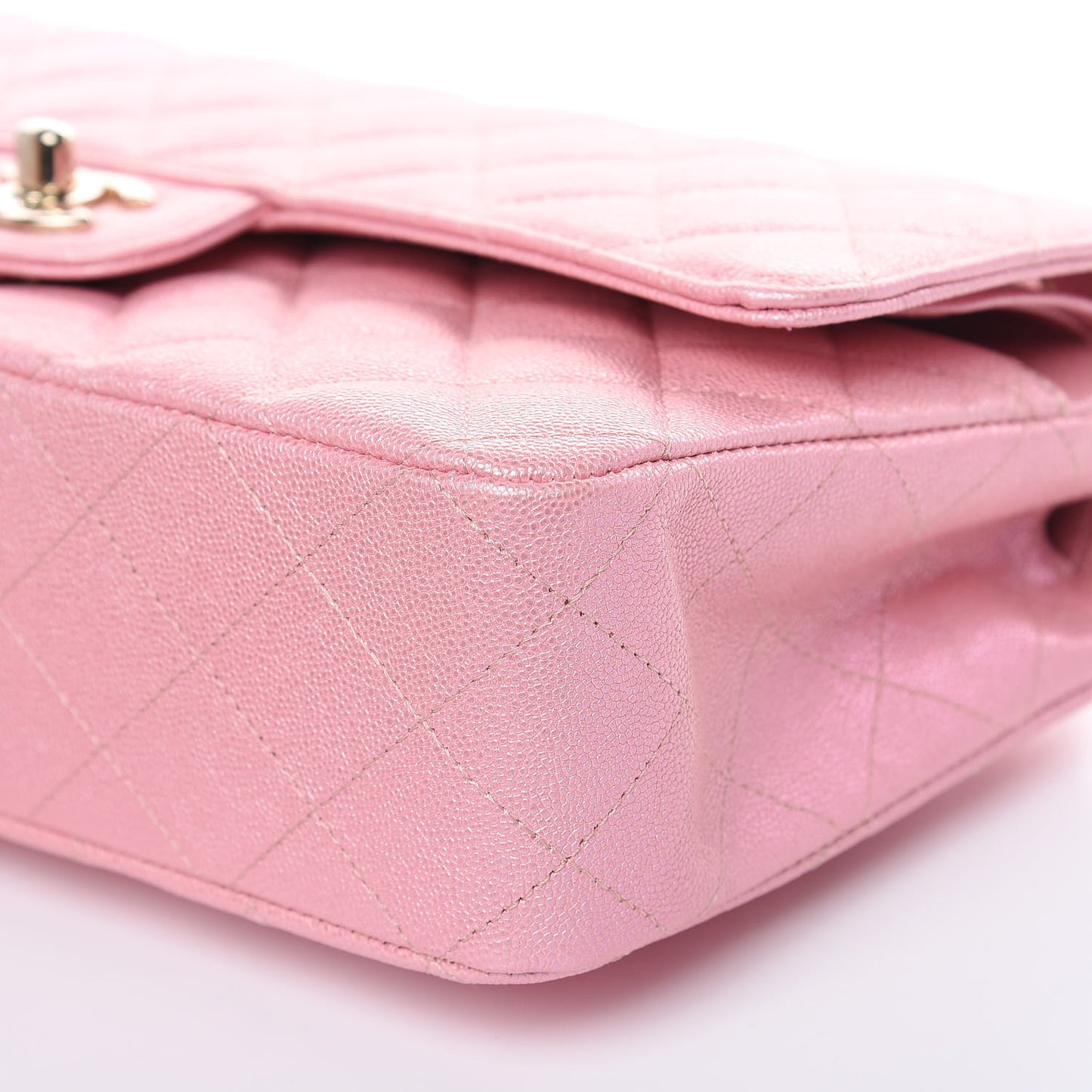 Iridescent Caviar Quilted Medium Double Flap Rose Pink