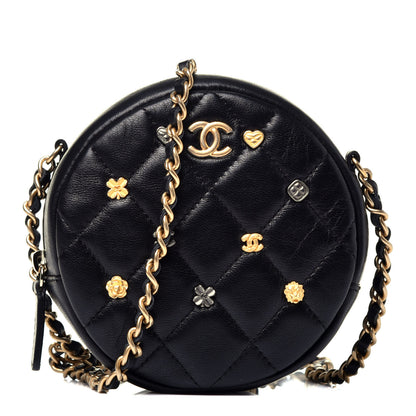 Chanel Lambskin Quilted Studded Round Clutch With Chain Black 1 of 9