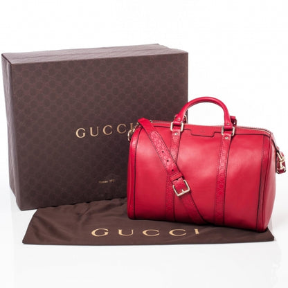 Gucci Calfskin Microguccissima Trim Medium Boston Raspberry Red 10 of 10