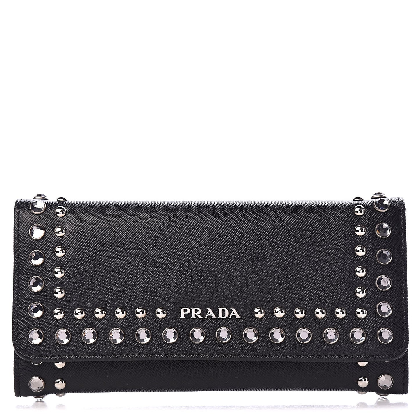 Saffiano Crystal Studded Flap Wallet Black