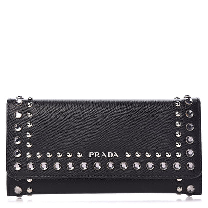Prada Saffiano Crystal Studded Flap Wallet Black 2 of 8