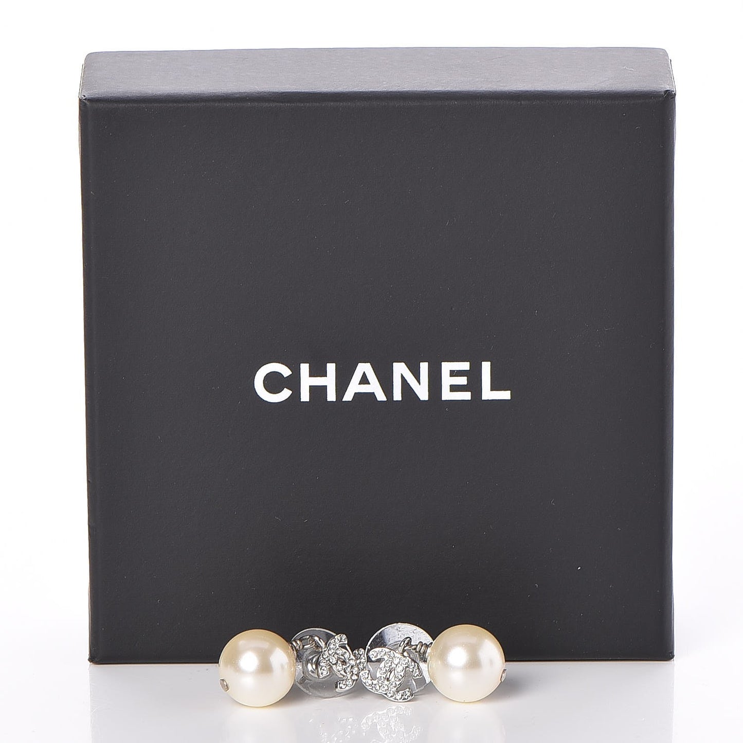 Crystal Pearl CC Drop Earrings Silver