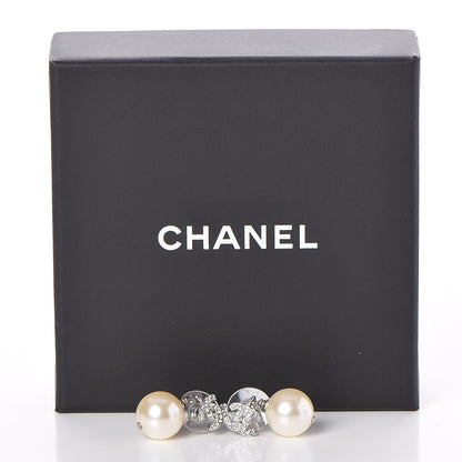 Chanel Crystal Pearl CC Drop Earrings Silver 4 of 4