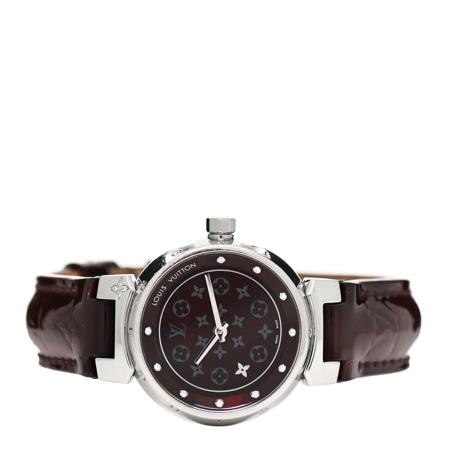 Stainless Steel Vernis Diamond 28mm Tambour Quartz Watch Amarante