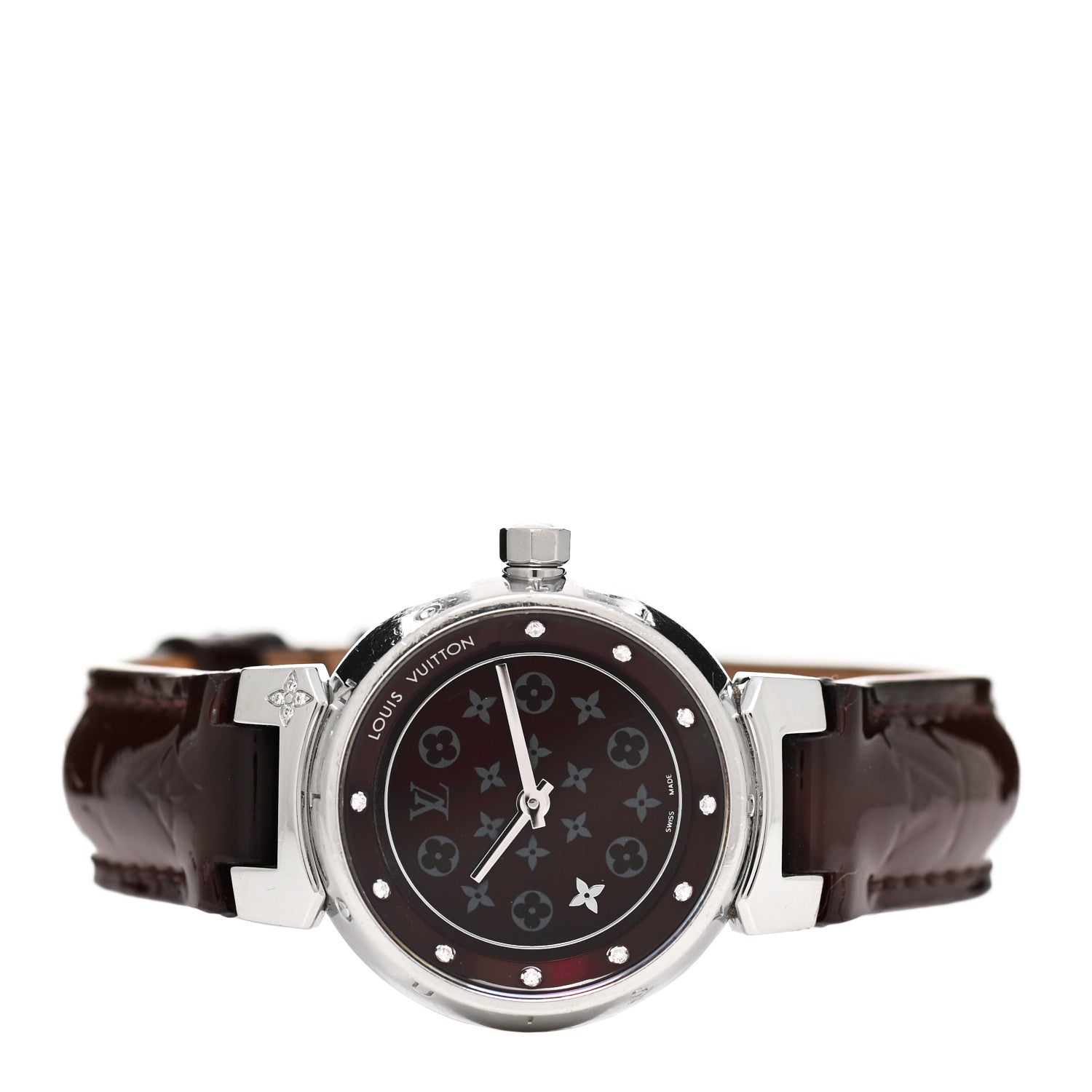 Louis Vuitton Stainless Steel Vernis Diamond 28mm Tambour Quartz Watch Amarante 2 of 4