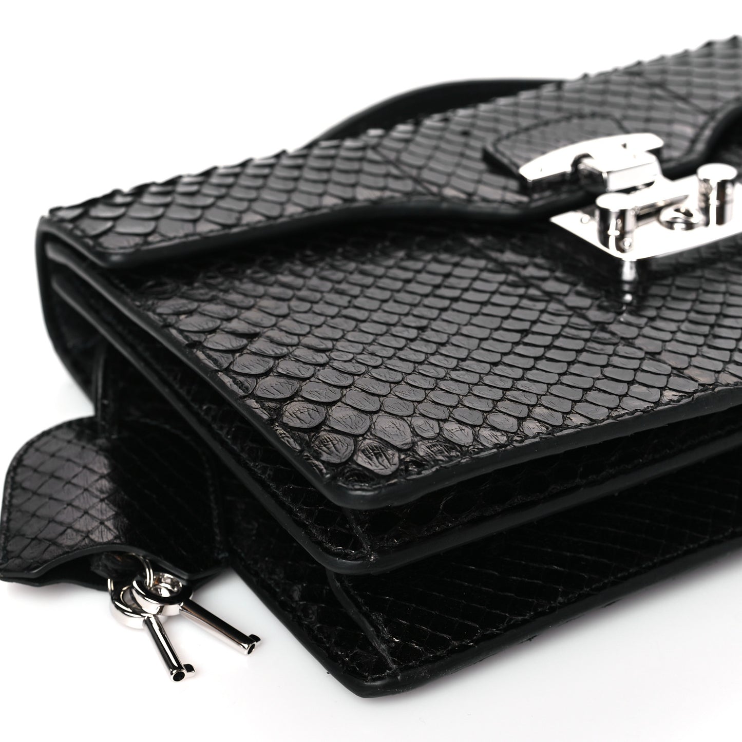 Snakeskin Small Lady Lock Briefcase Clutch Black