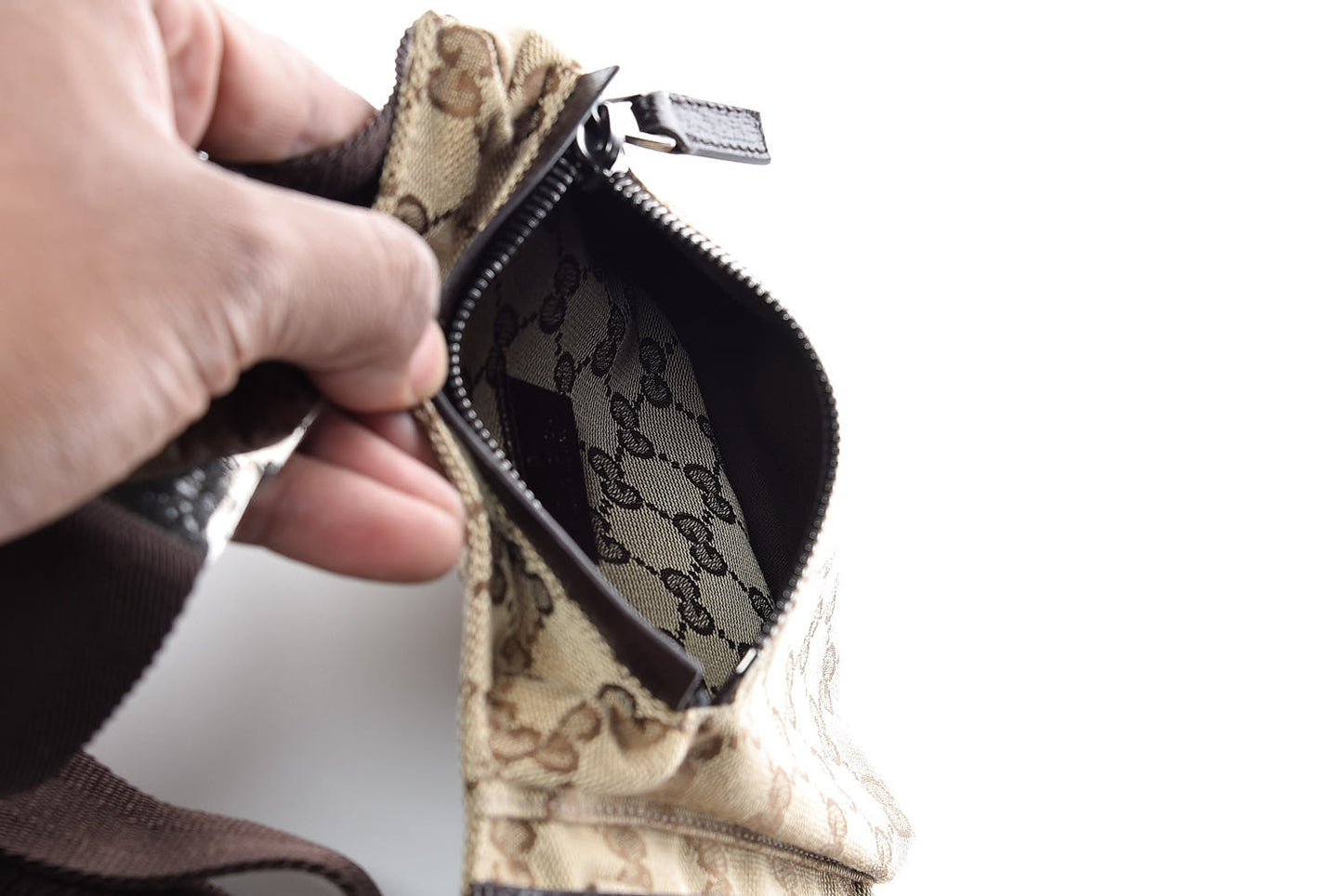 GG Monogram Double Pocket Belt Bag Dark Brown