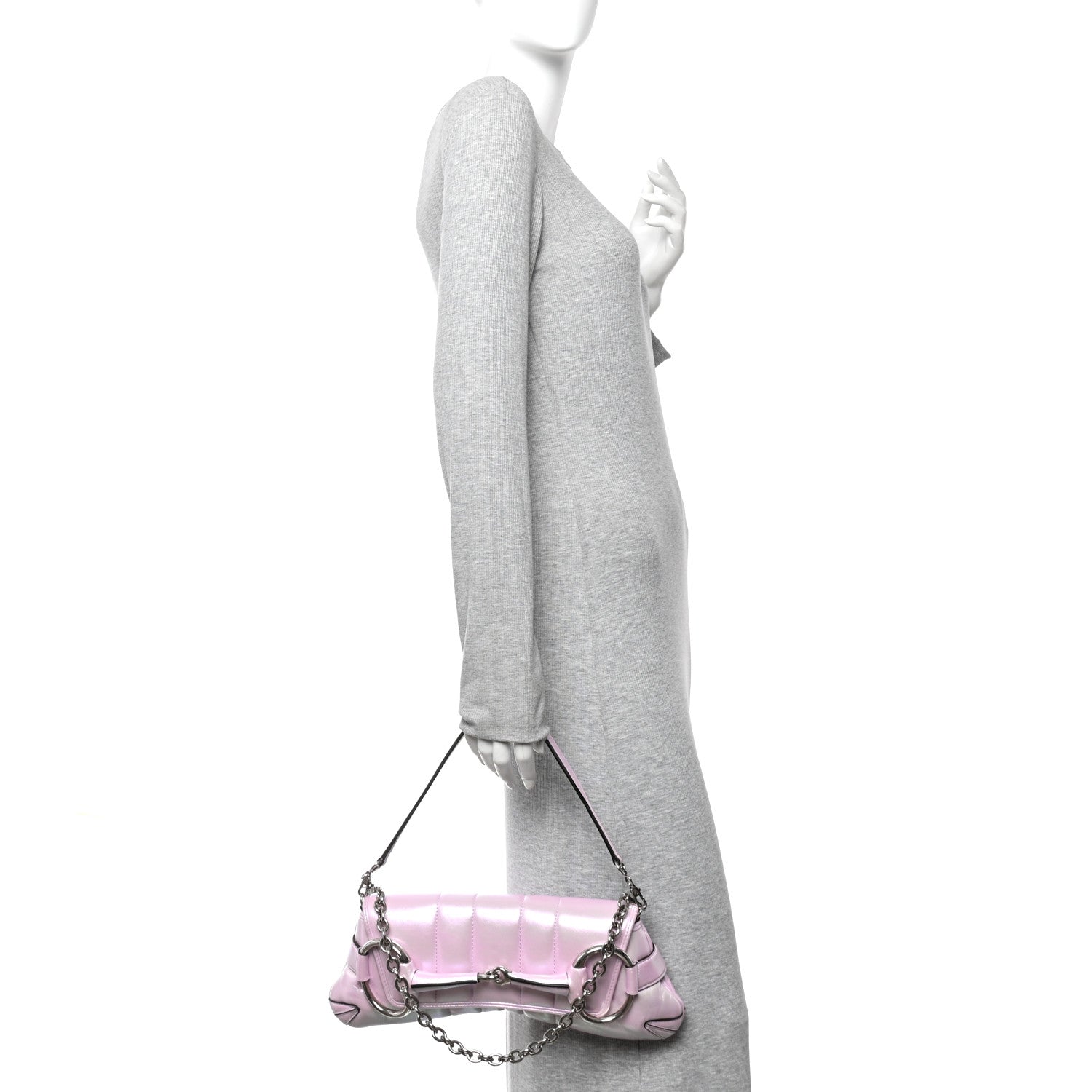 Gucci Iridescent Nappa Vertical Matelasse Medium Maxi Horsebit Chain Shoulder Bag Escape Pink 2 of 10