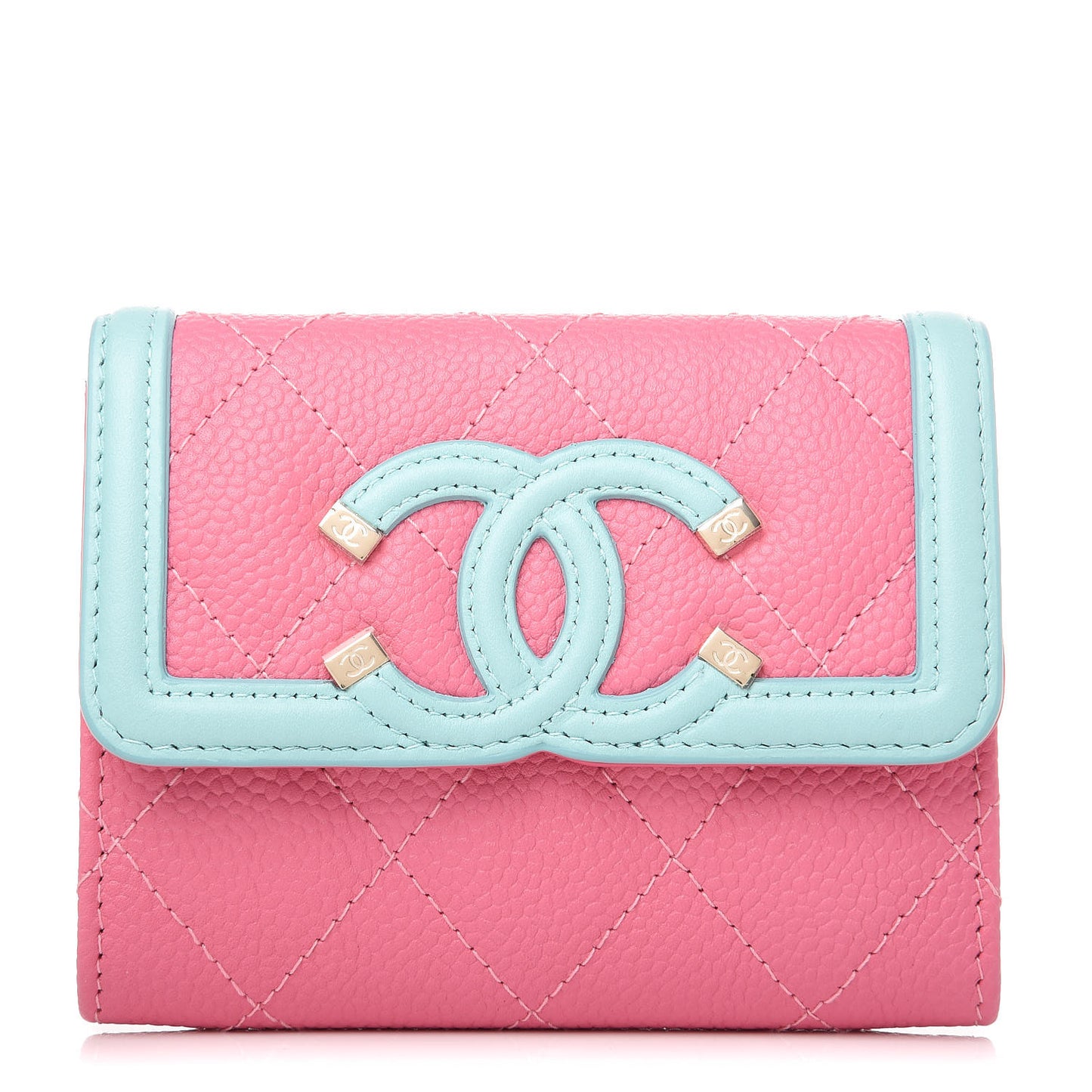 Caviar Quilted Filigree Flap Card Holder Pink Blue Green