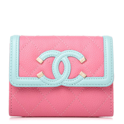 Chanel Caviar Quilted Filigree Flap Card Holder Pink Blue Green 1 of 9