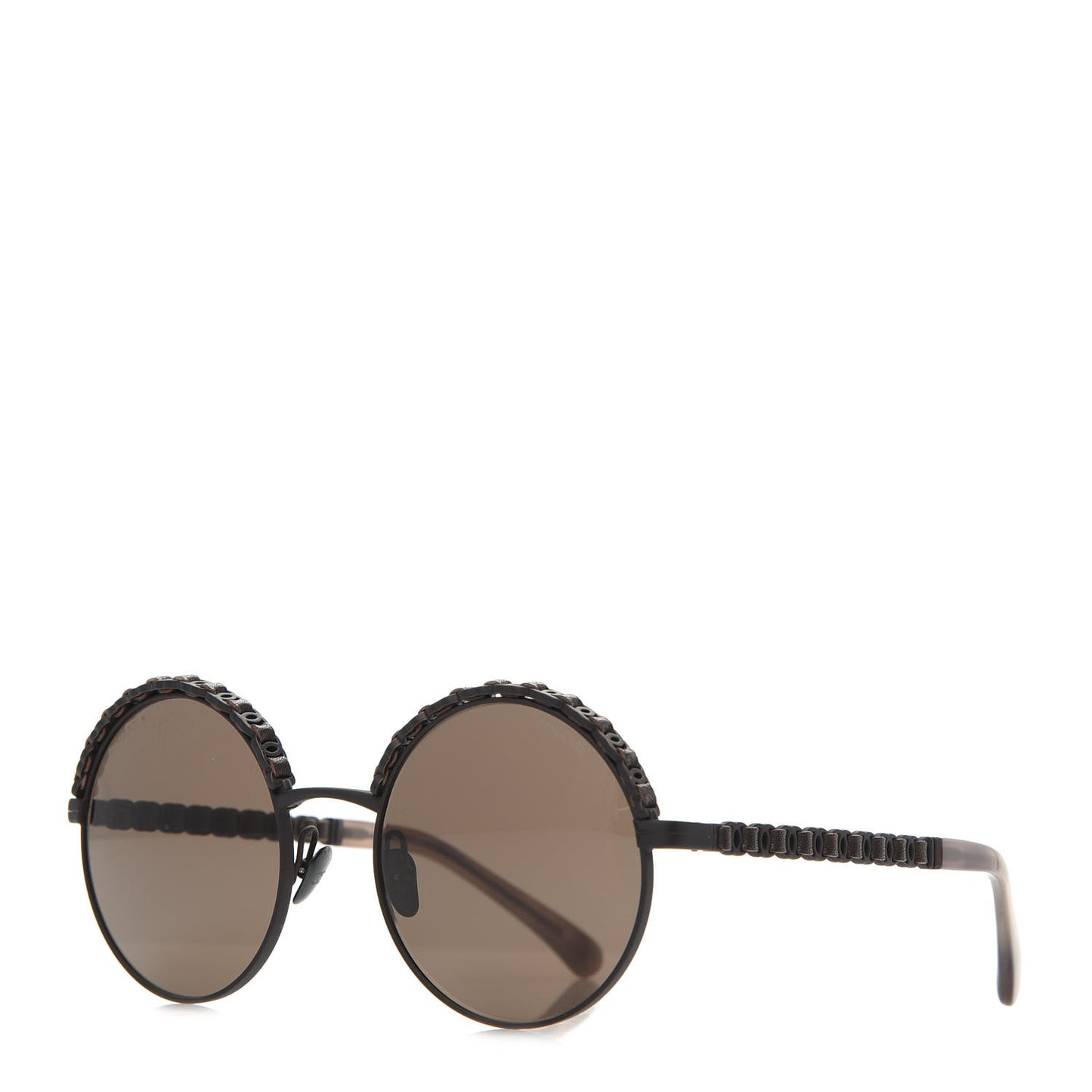 Metal Calfskin Round Chain Sunglasses 4265-Q Brown