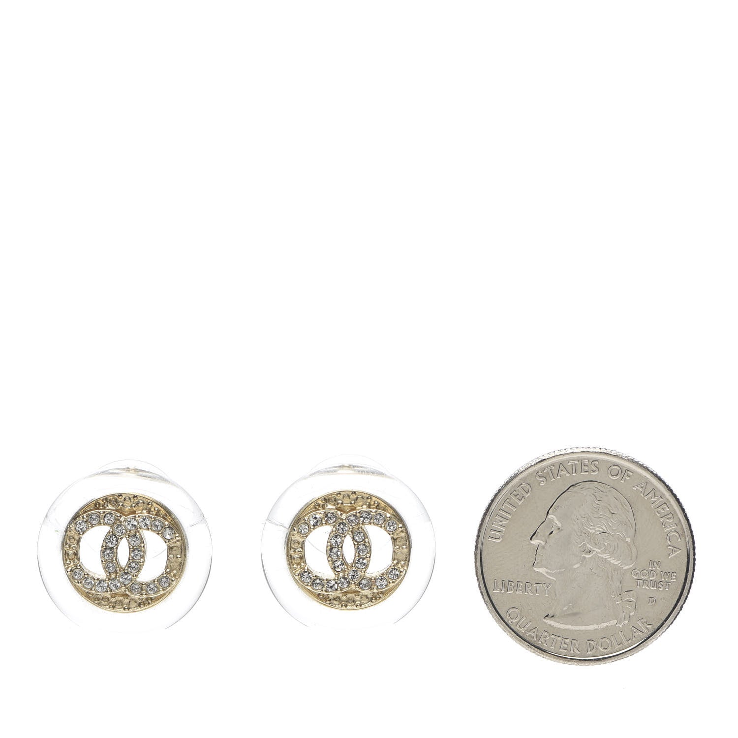 Chanel Pearl Crystal CC Round Earrings Gold 2 of 5