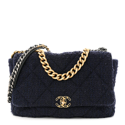 Chanel Tweed Quilted Maxi Chanel 19 Flap Navy 1 of 11
