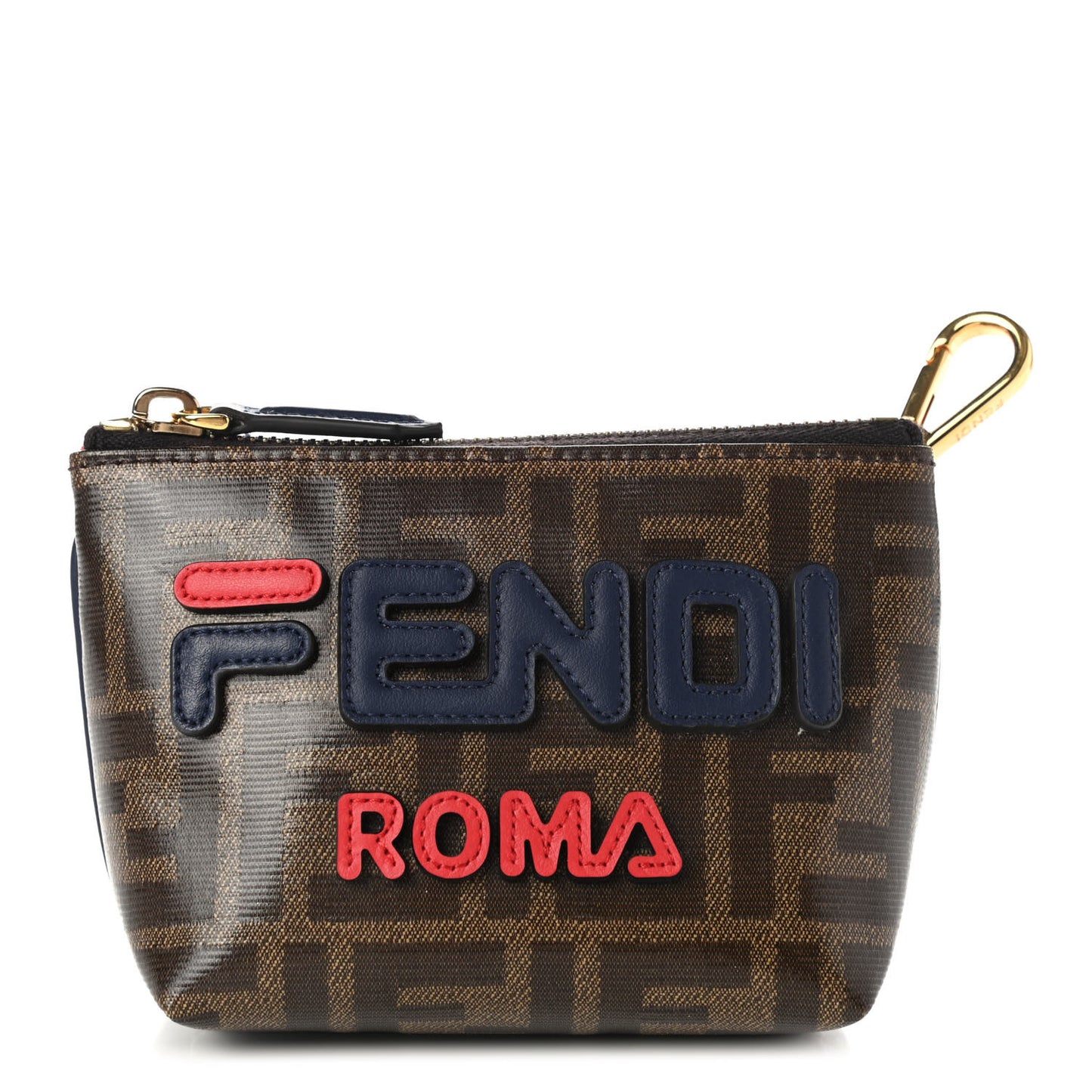 X FILA Glazed Fabric Vitello Century FF 1974 Mania Beauty Pouch Mogano Panna Blueberry