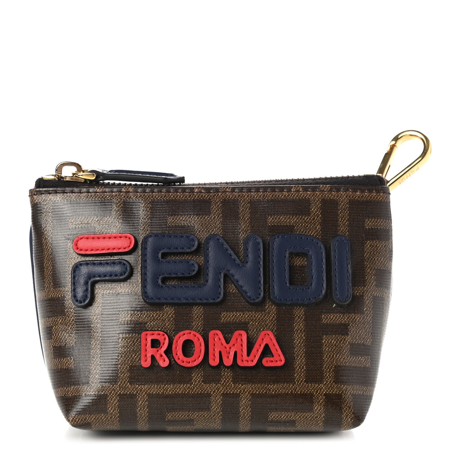Fendi X FILA Glazed Fabric Vitello Century FF 1974 Mania Beauty Pouch Mogano Panna Blueberry 1 of 10