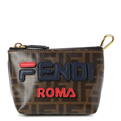 Fendi X FILA Glazed Fabric Vitello Century FF 1974 Mania Beauty Pouch Mogano Panna Blueberry 1 of 10