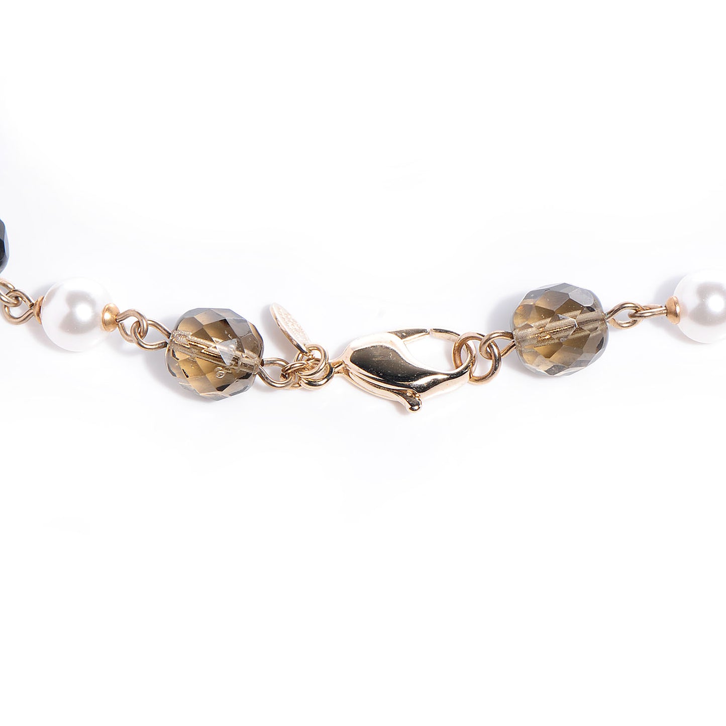 Pearl Crystal CC Beaded Lucky Charms Long Necklace Gold