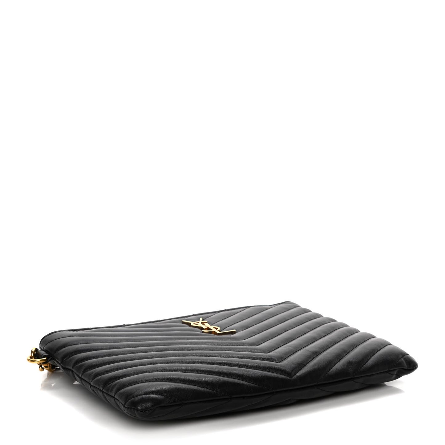 Calfskin Matelasse Chevron Monogram A5 Wristlet Black