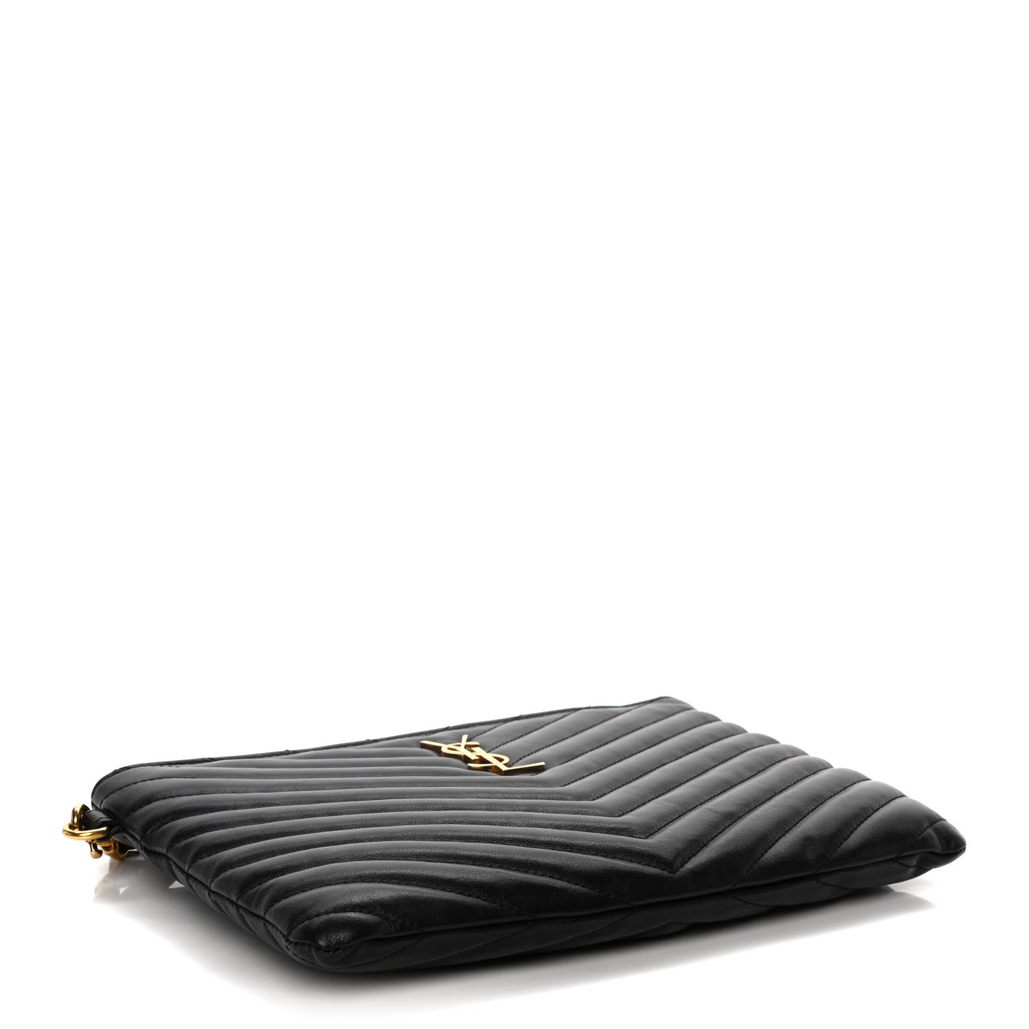 Saint Laurent Calfskin Matelasse Chevron Monogram A5 Wristlet Black 4 of 11