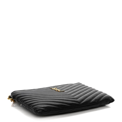 Saint Laurent Calfskin Matelasse Chevron Monogram A5 Wristlet Black 4 of 11