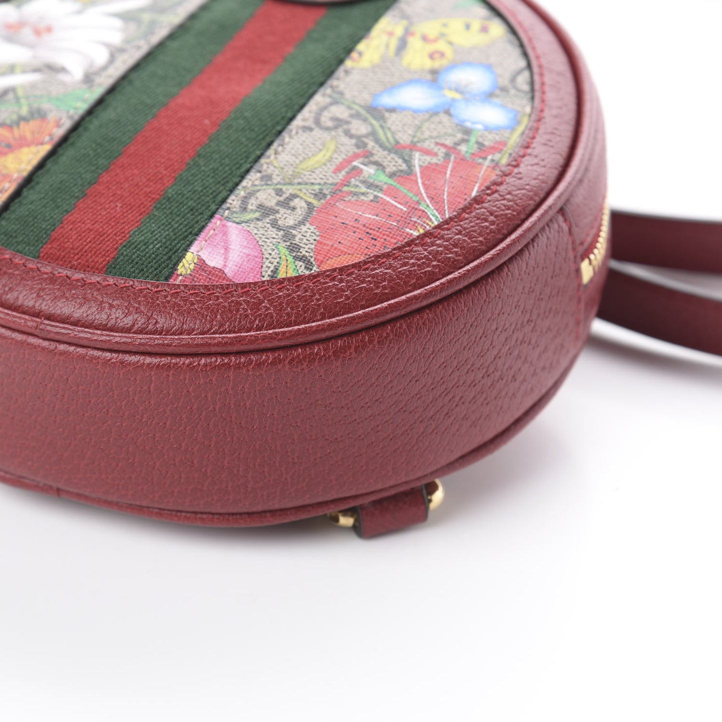 GG Supreme Monogram Web Flora Mini Ophidia Round Backpack Red