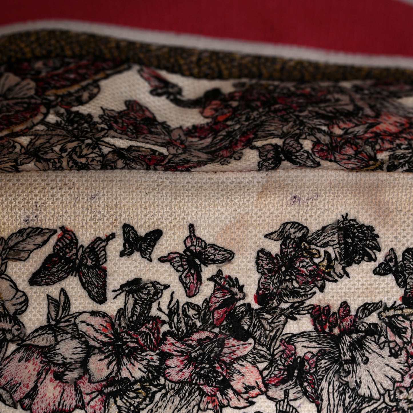 Canvas Embroidered Medium Butterfly Print Book Tote Multicolor