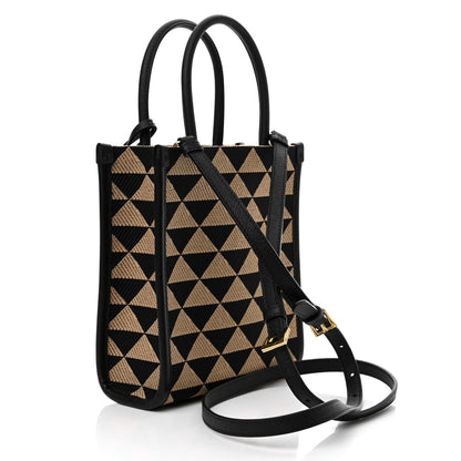 Prada Jacquard Saffiano Triangolo Symbole Embroidered Micro Tote Black Corda 3 of 9