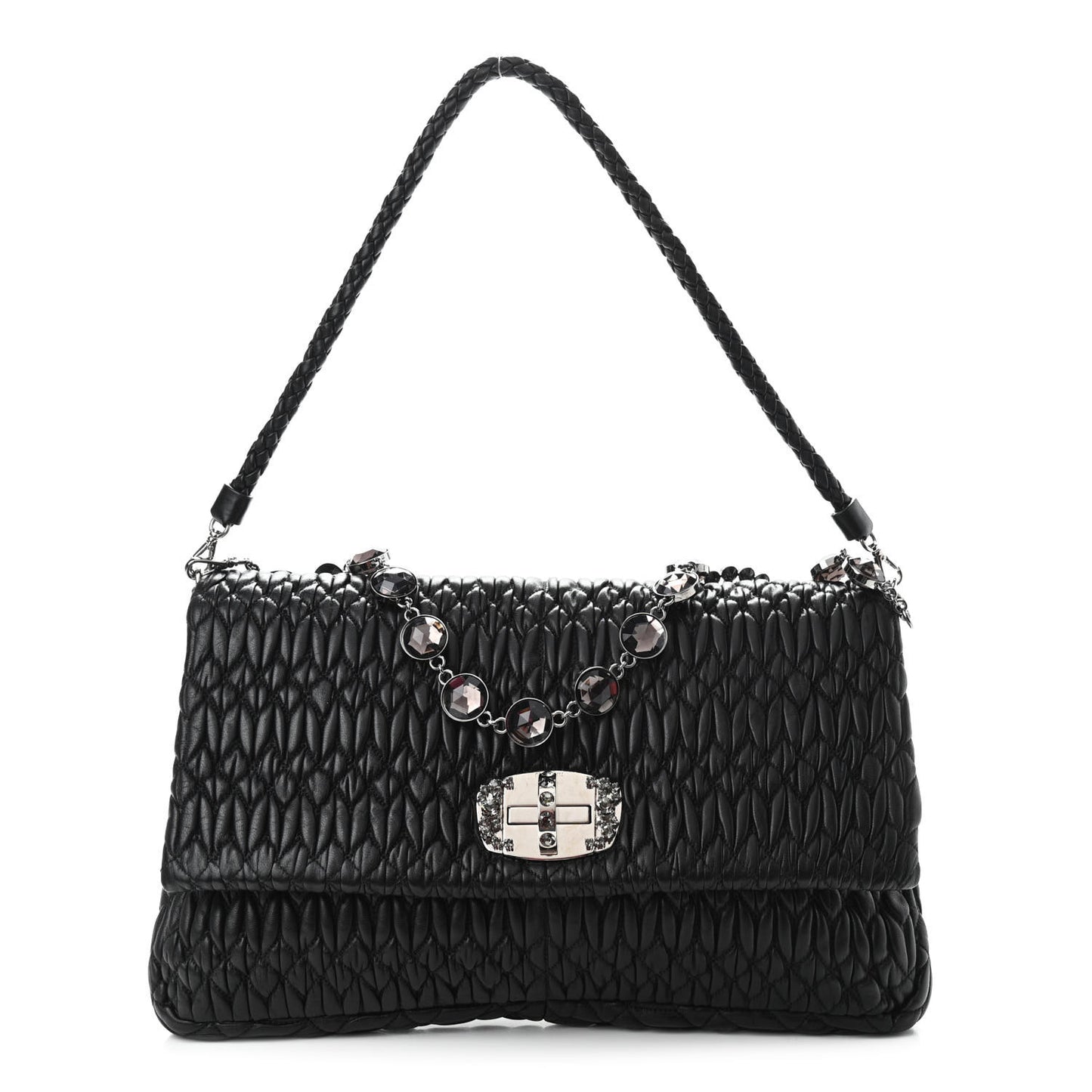 Nappa Matelasse Crystal Flap Clutch Black