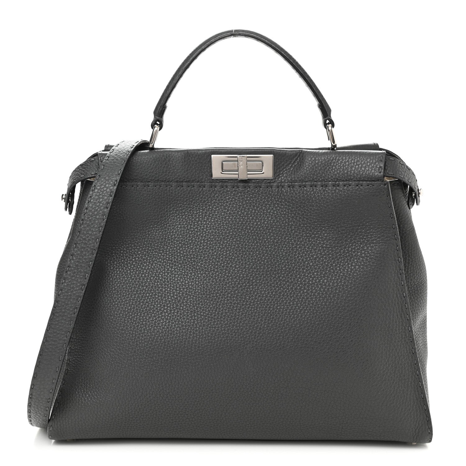 Fendi Cuoio Romano Selleria Bi-Color Large Peekaboo Iconic Satchel Asfalto Latte 1 of 9